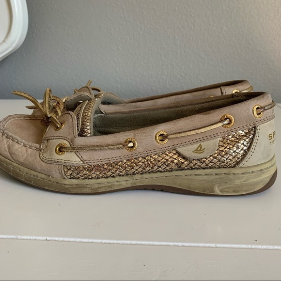 Sperry Angelfish Linen Gold Glitter Slip On Shoe - Picture 4 of 8
